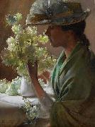 Charles Courtney Curran Lady with a Bouquet USA oil painting artist